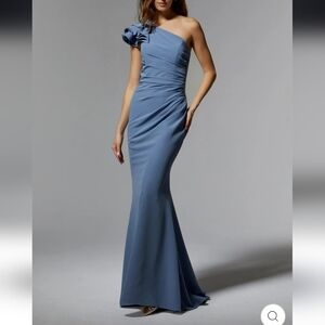 Mori Lee One-Shoulder Dress in Dusty Blue